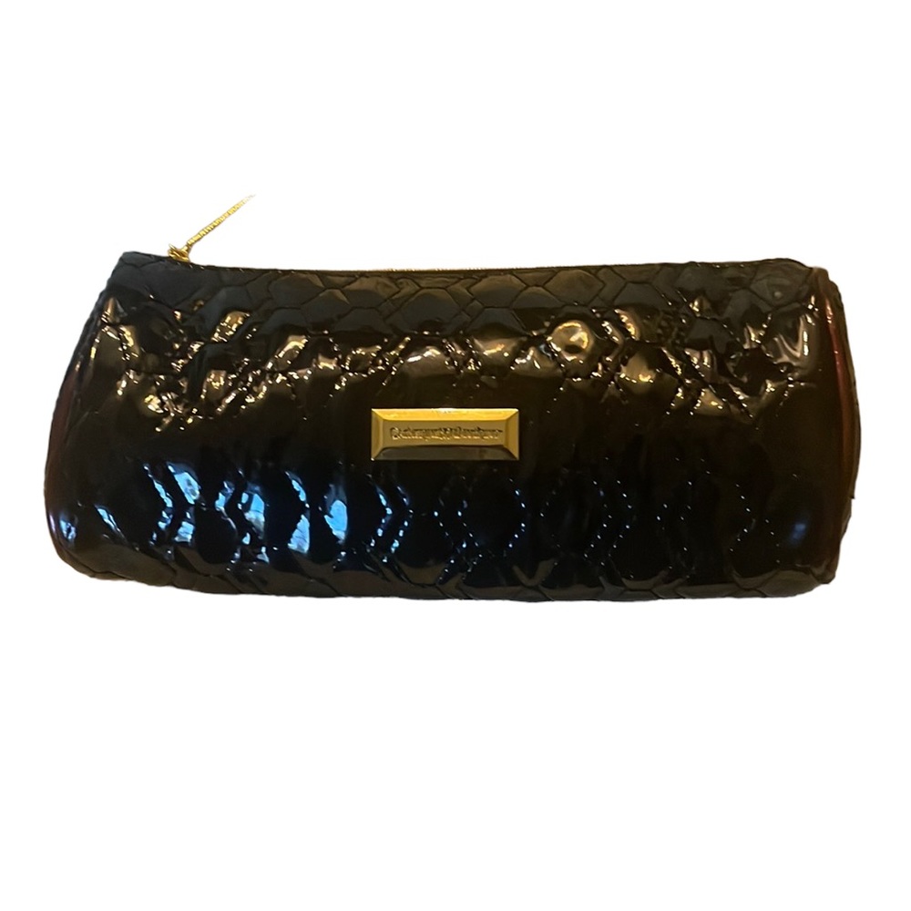 Catherine Malandrino Black Patent Leather Clutch Roll Bag Quilt Evening Cosmetic